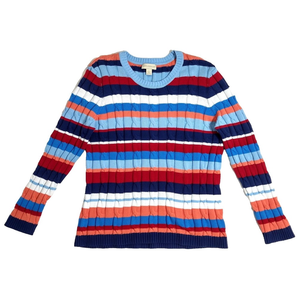 Appleseed's striped cable knit sweater preppy Y2K nautical coastal retro L